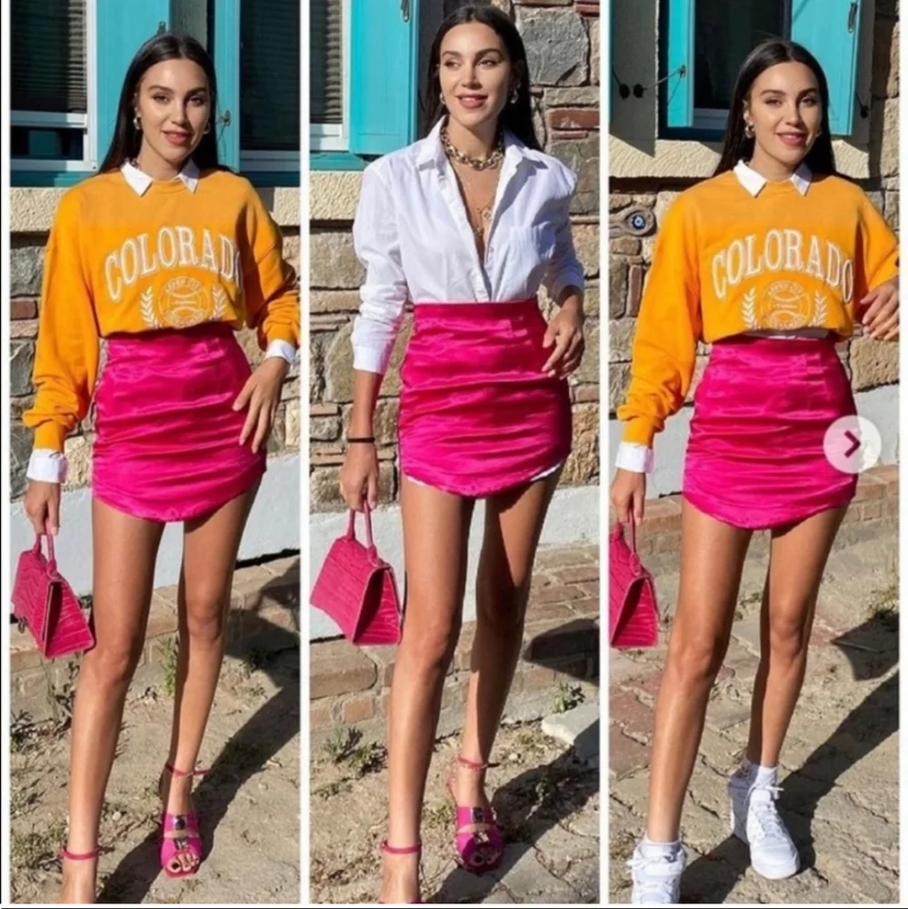 ZARA * PINK SATIN EFFECT MINI SKIRT - Picture 8 of 12